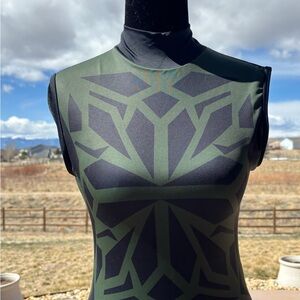 Balera Black and Green Geometric Bodysuit